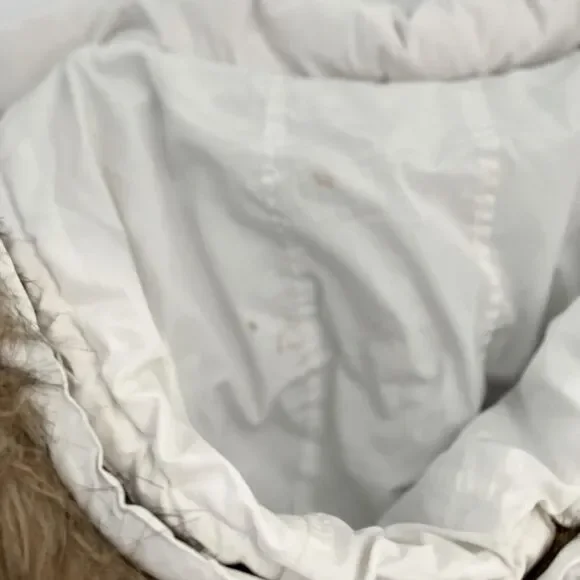 Giacca Puffer Jacket Winter Fur Lining White Brown Warm Coat Snow Jacket Size L - Picture 9 of 9